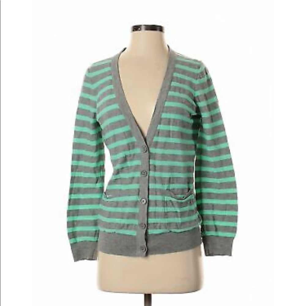 J. Crew teal and gray striped cardigan